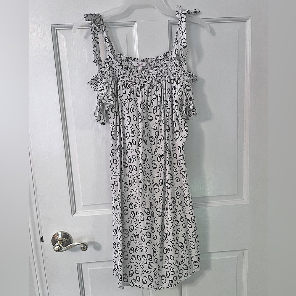 CANDIE’S Black & White Animal Printed Cold-Shoulder Mini Summer Dress